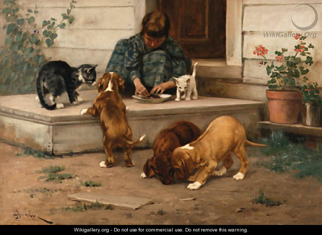 Feeding the Puppies and Kittens - John Henry Dolph