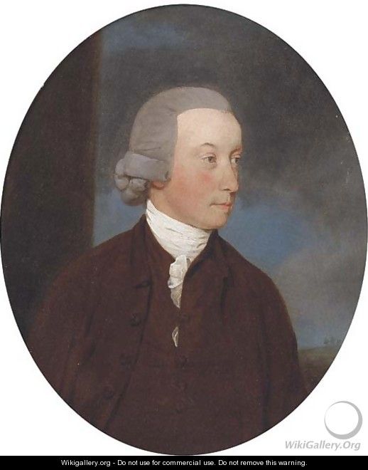 Portrait of a gentleman, small bust-length, in a brown jacket and white cravat - John Downman