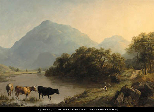 View near Beddgelert, North Wales, with cattle watering in the foreground - John Dearman