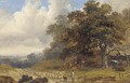A shepherd with his flock in an extensive landscape - John Dearman