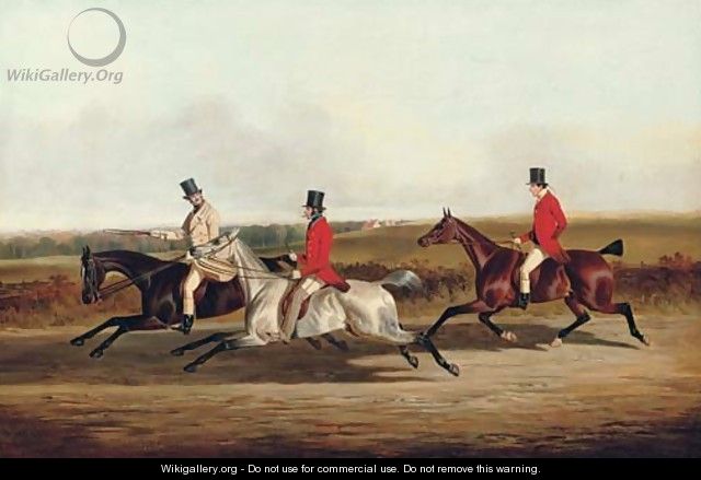 Group portrait of Lord Durham, Ralph Lambton and Billy Williamson, riding to a meet - John Dalby Of York