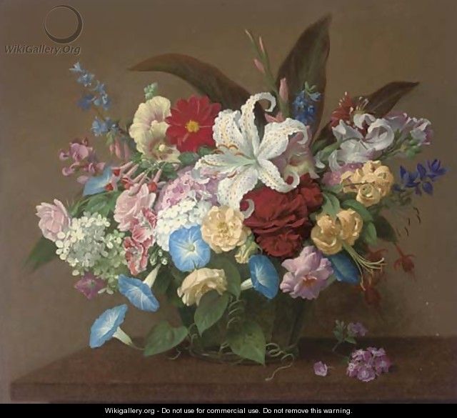 Summer flowers in a glass vase - Joseph Nicholls