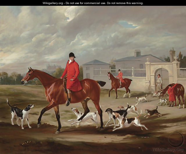 Thomas Goosey and the Belvoir hounds leaving the kennels, Belvoir Castle beyond - John Ferneley, Snr.