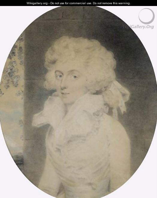 Portrait of Mrs. William, half-length, seated by a pillar - John Downman