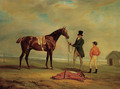 The Hon. William Maule's Ledstone, a chestnut racehorse with a trainer and jockey on a racecourse - John Ferneley, Snr.