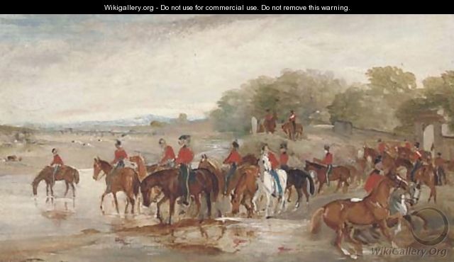 Officers watering their horses at a river - John Jnr. Ferneley
