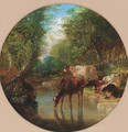 Cattle watering in a wooded landscape - John Frederick Herring, Jnr.