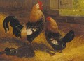 A cockerel and a hen before a barn door - John Frederick Herring, Jnr.