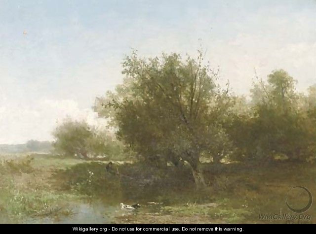 An angler in a summer landscape - Johannes Warnardus Bilders