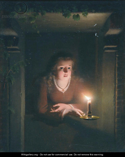 A young girl by candlelight - Johannes Rosierse