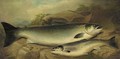 Salmon and trout on a river bank - John Russell