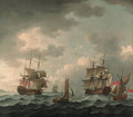 A British Man-o'-War in two positions, with other vessels off a coast - John the Elder Cleveley