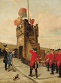 Raising a flag on a military battlement - John Cheltenham Wake