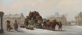 The Bristol, Bath and London Coach in snow before an inn; and The Bath, Reading and London coach in a snow-covered market place - John Charles Maggs