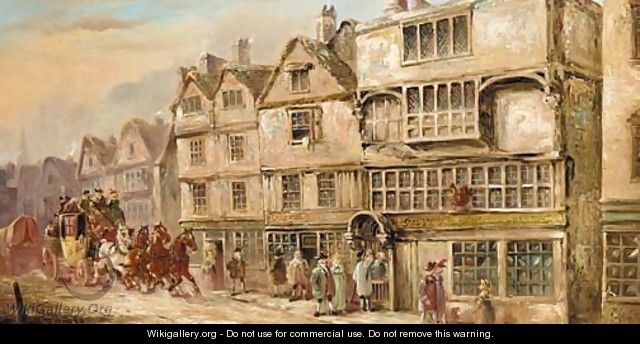 A coach and four outside the Cock Tavern, Bishopsgate Street - John Charles Maggs
