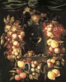 A roemer with walnuts and almonds in a niche surrounded by a garland of lemons - Johannes Borman