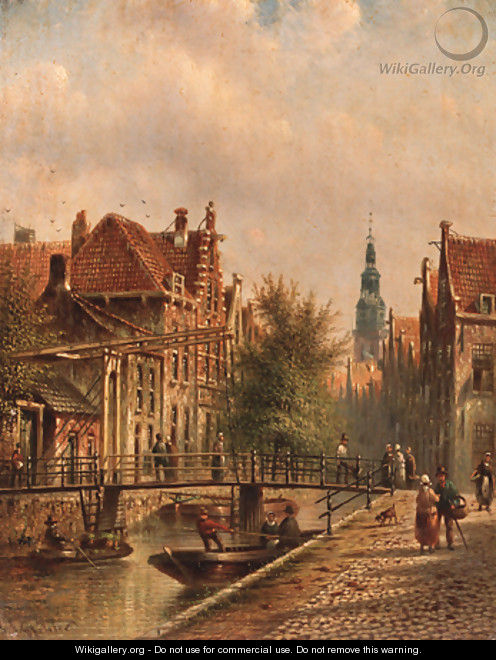 View of a canal in Amsterdam, with figures on a quay - Johannes Franciscus Spohler