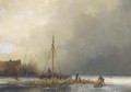 A frozen river landscape - Johannes Franciscus Hoppenbrouwers