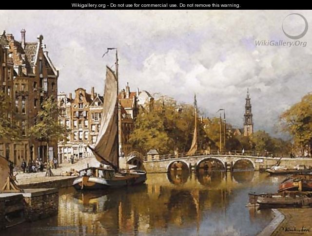 A view of the Prinsengracht, Amsterdam, with the Westertoren in the distance - Johannes Christiaan Karel Klinkenberg