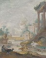 A classical landscape with wildfowl - Johannes Bronkhorst