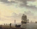 Men-o'war and other shipping in an offshore anchorage - Johannes Hermanus Koekkoek