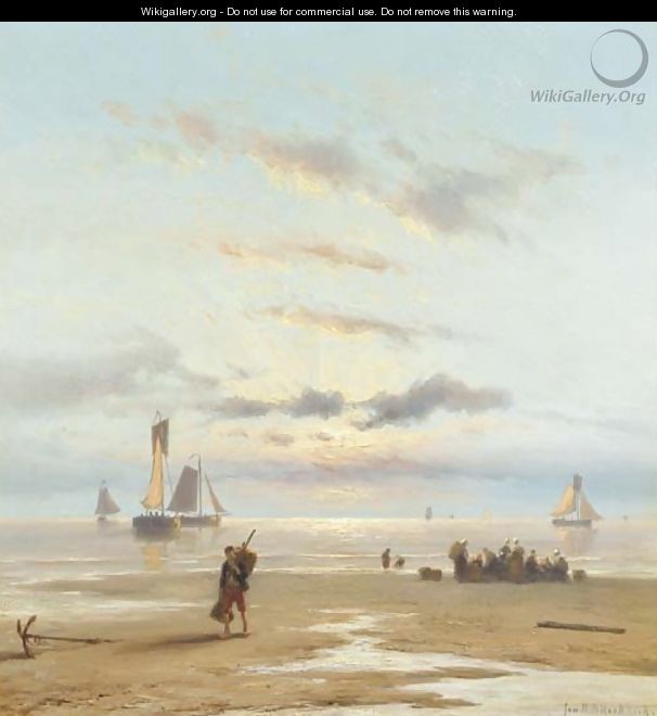 Sunset at Scheveningen beach - Johannes Hermanus Koekkoek