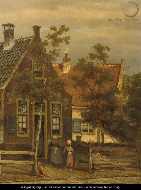 Dutch street scene with mother and child - Johannes Hermanus Koekkoek