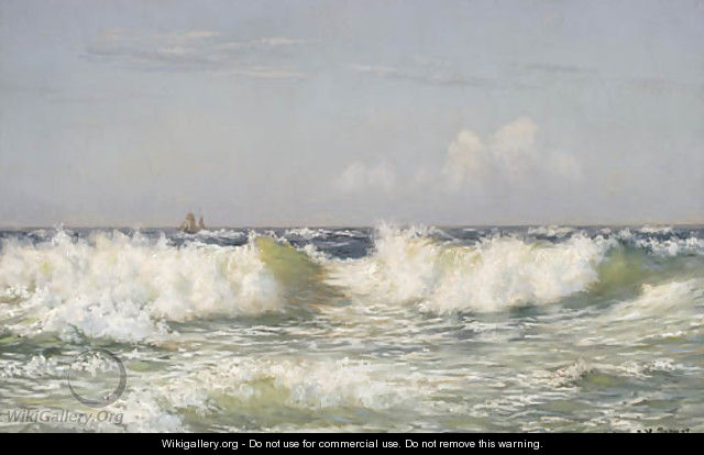 Breakers off the coast, a vessel beyond - Johannes Herman Brandt