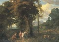A Classical wooded landscape with the Judgement of Paris - Johannes (Polidoro) Glauber
