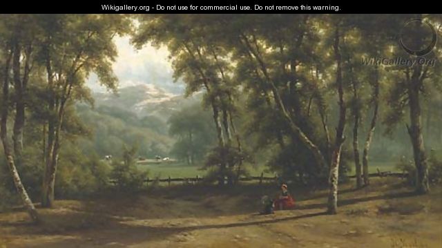 Late afternoon in a wooded valley - Johannes Gijsbert Vogel
