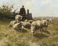 A shepherd with his flock resting on the heath - Johannes Karel Leurs