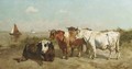 Cows on a waterside - Johannes-Hubertus-Leonardus de Haas