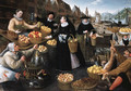 An Allegory of Autumn a fruit and vegetable stall above the Weinmarkt in Frankfurt am Main - Lucas van Valckenborch