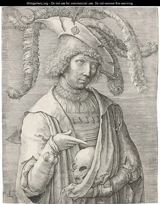 Young Man with a Skull (Holl. 174 I) - Lucas Van Leyden