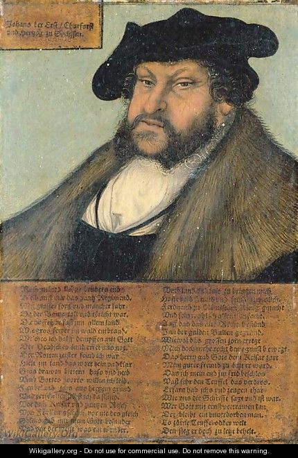 Portrait of John the Steadfast, Elector of Saxony (1468-1532), bust-length, in a white shirt, fur-lined coat, and black hat - Lucas The Elder Cranach