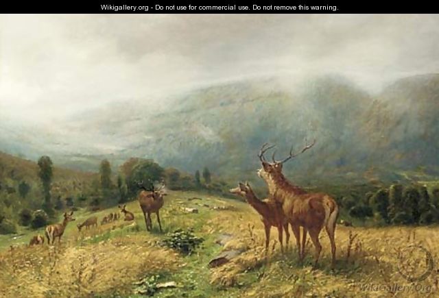 Stags in an extensive landscape - Ludwig Gustav Voltz