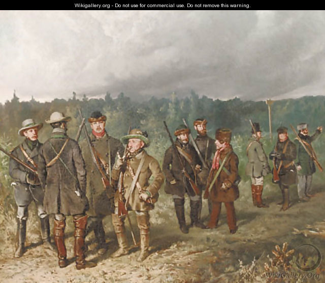 Hunting party of German junkers - Ludwig Ferdinand Von Rayski