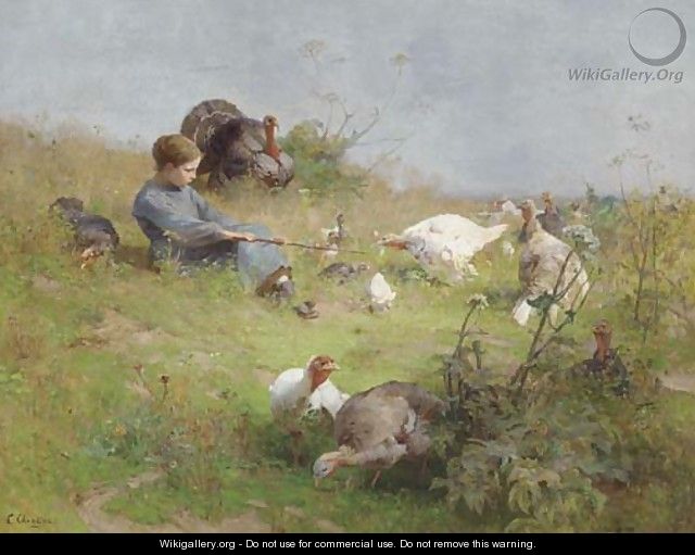 A Young Girl with a Flock of Turkeys - Luigi Chialiva