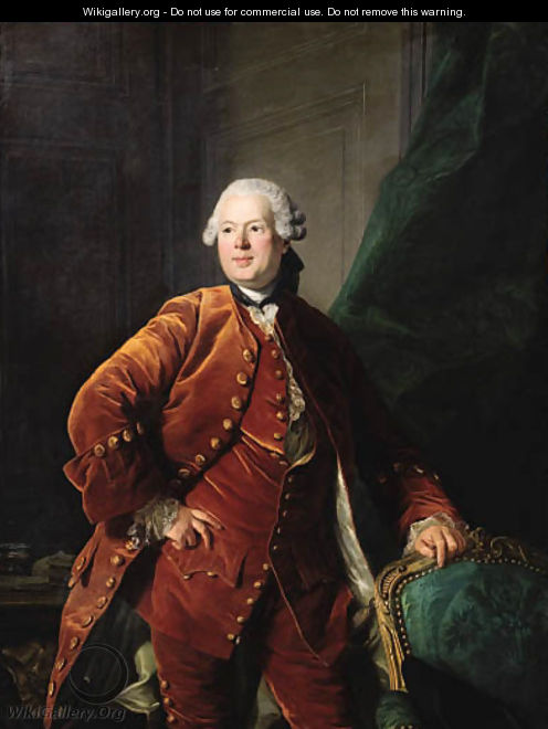 Portrait of a man, said to be Monsieur de Boulogne, three-quarter-length, in an orange velvet costume - Louis Michel van Loo