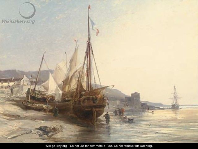 Fishing boats on the beach at low tide - Eugène Isabey