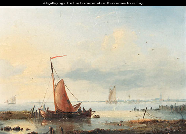 Boats in a harbor - Louis Verboeckhoven