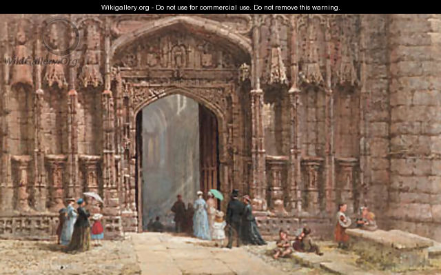 Figures outside the west door of Chester Cathedral - Louise Rayner