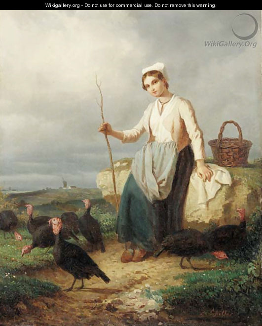 Tending the turkeys - Louis Simon Lassalle