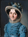 Portrait of a lady, small bust-length, in a blue dress and a hat decorated with flowers - Louis Léopold Boilly