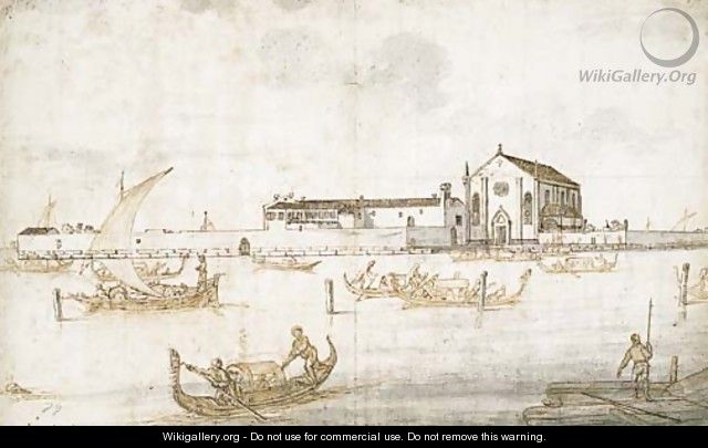 A view of San Michele in the Venetian lagoon - Luca Carlevarijs