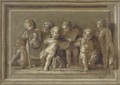 An allegory of art Putti disporting with a portrait of the artist, en grisaille - Louys Aernoutsz Elsevier