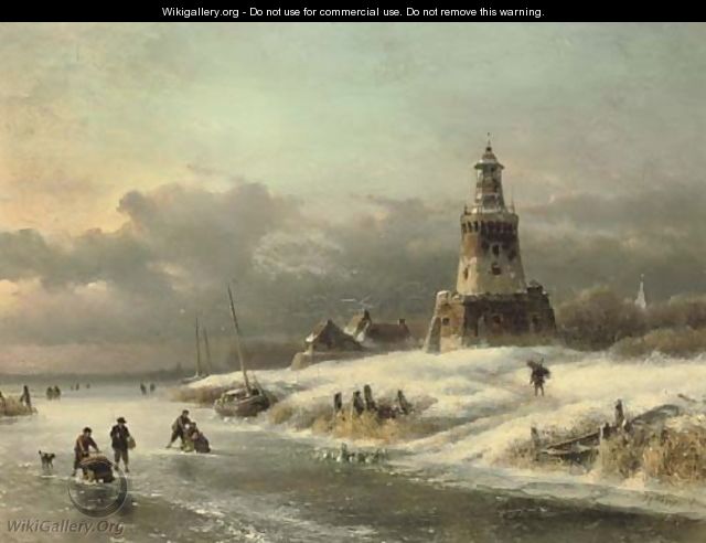 On the ice near a lighthouse - Lodewijk Johannes Kleijn