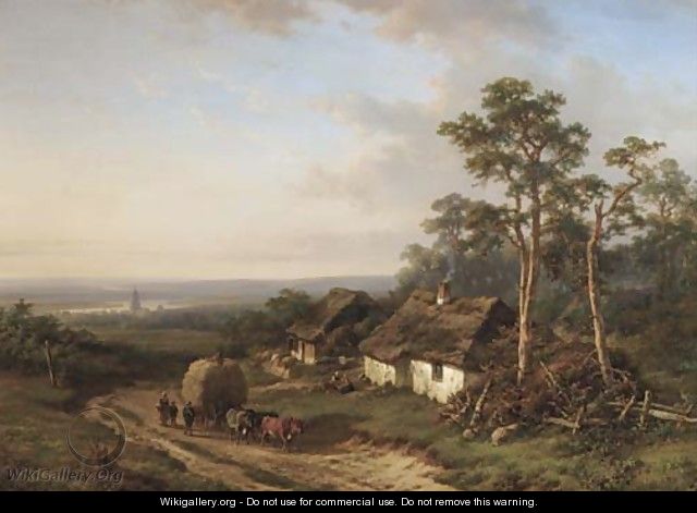Geldersch Landschap a panoramic river landscape with farmers returning home - Lodewijk Johannes Kleijn