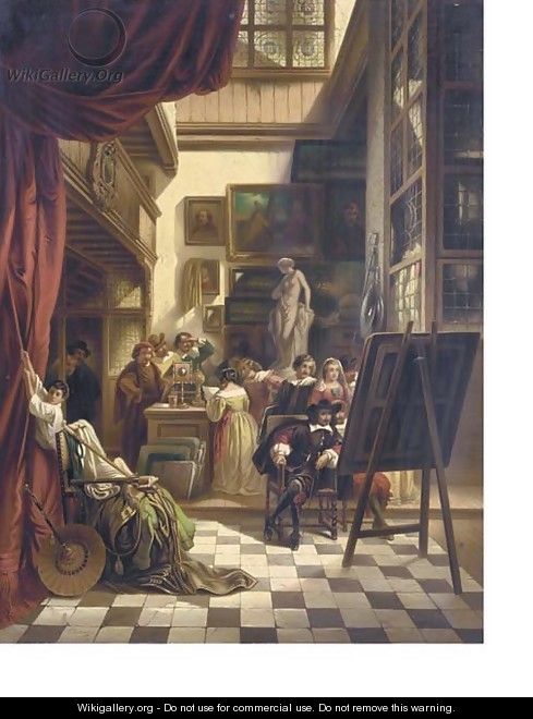 Burgemeester Six aan het atelier van Rembrandt in the atelier - Lodewijk Jan Petrus Toutenel