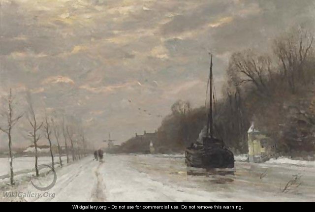 By the canal in winter at dusk - Louis Apol